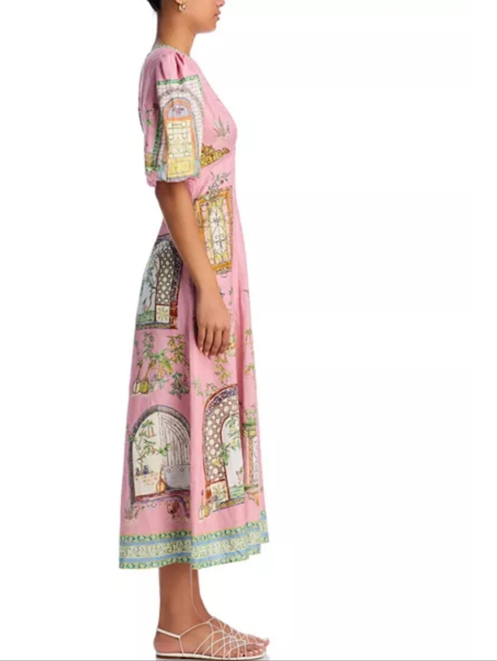 Alemais Monte Linen Midi Dress Pink Printed Flax Puff Sleeve Resort XXL - Picture 10 of 11